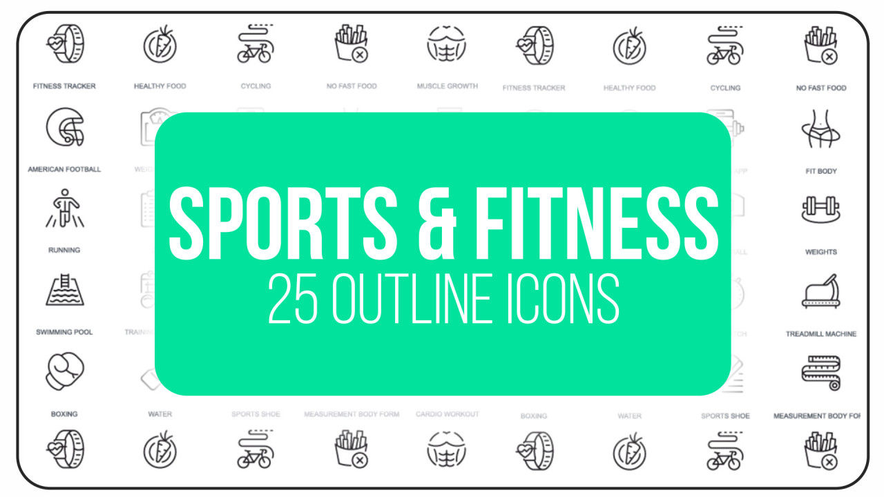 25个整洁创意的运动和健身大纲图标16素材精选AE模板