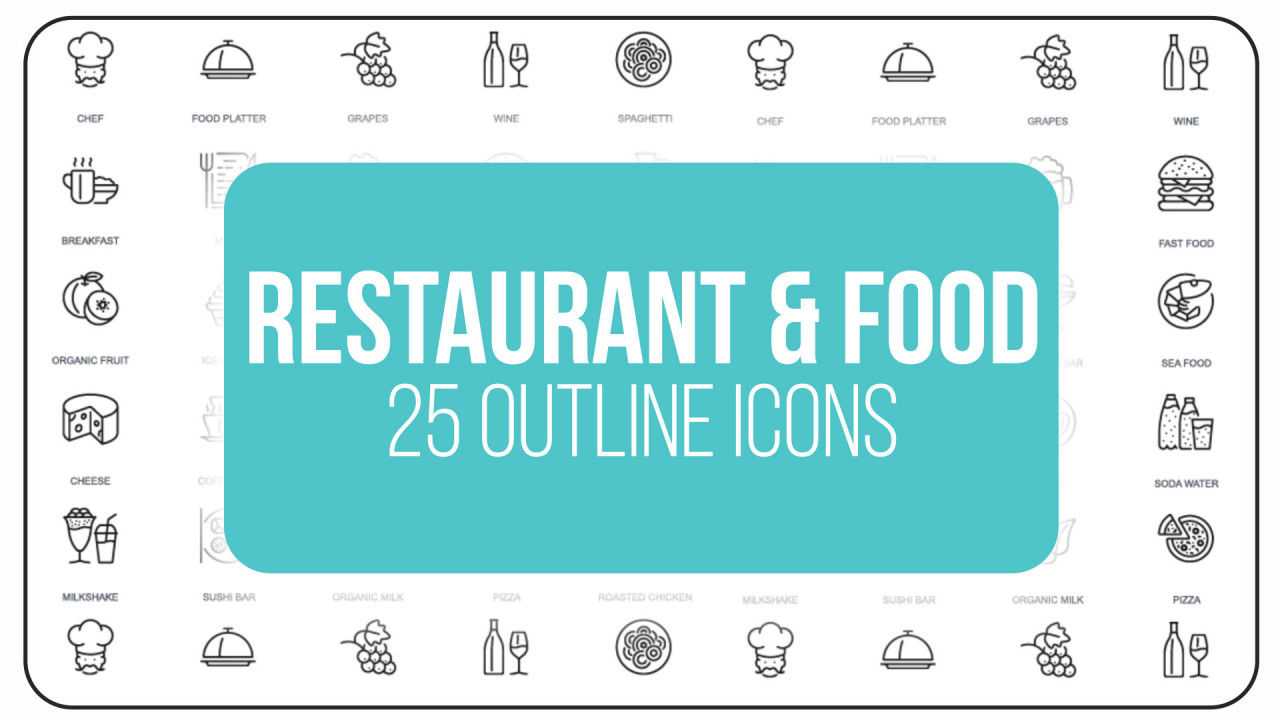 25个时尚创意的餐厅和食品大纲动画图标亿图网易图库精选AE模板