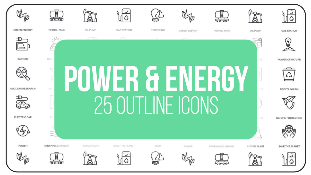 25个灵活现代简单的电力和能源大纲图标16素材精选AE模板