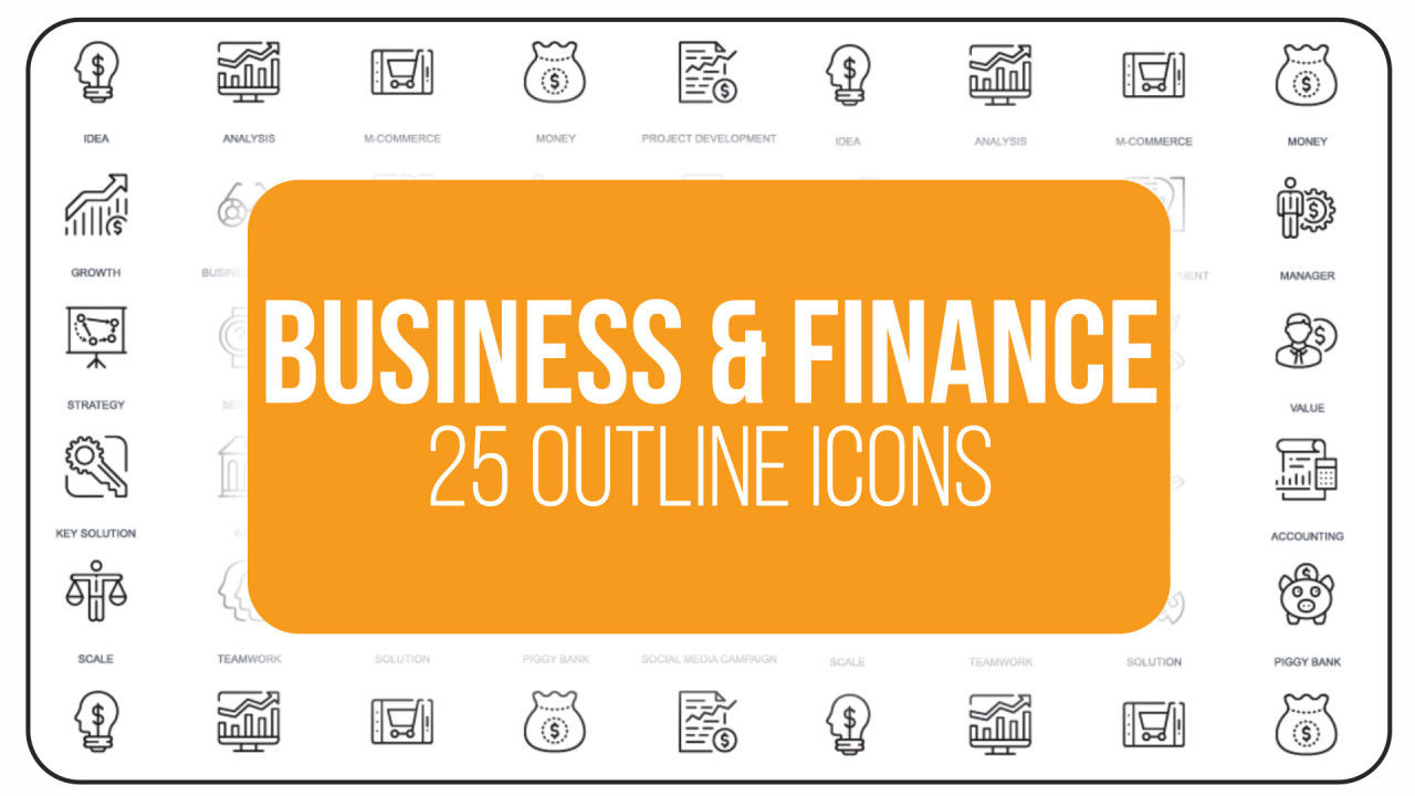 25个现代干净创意的商业与金融业大纲图标16图库精选AE模板