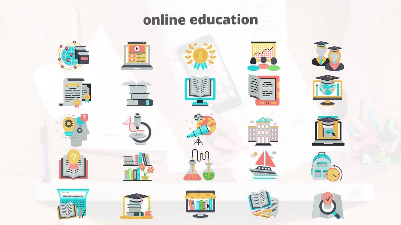 在线教育平面动画图标素材中国精选AE模板