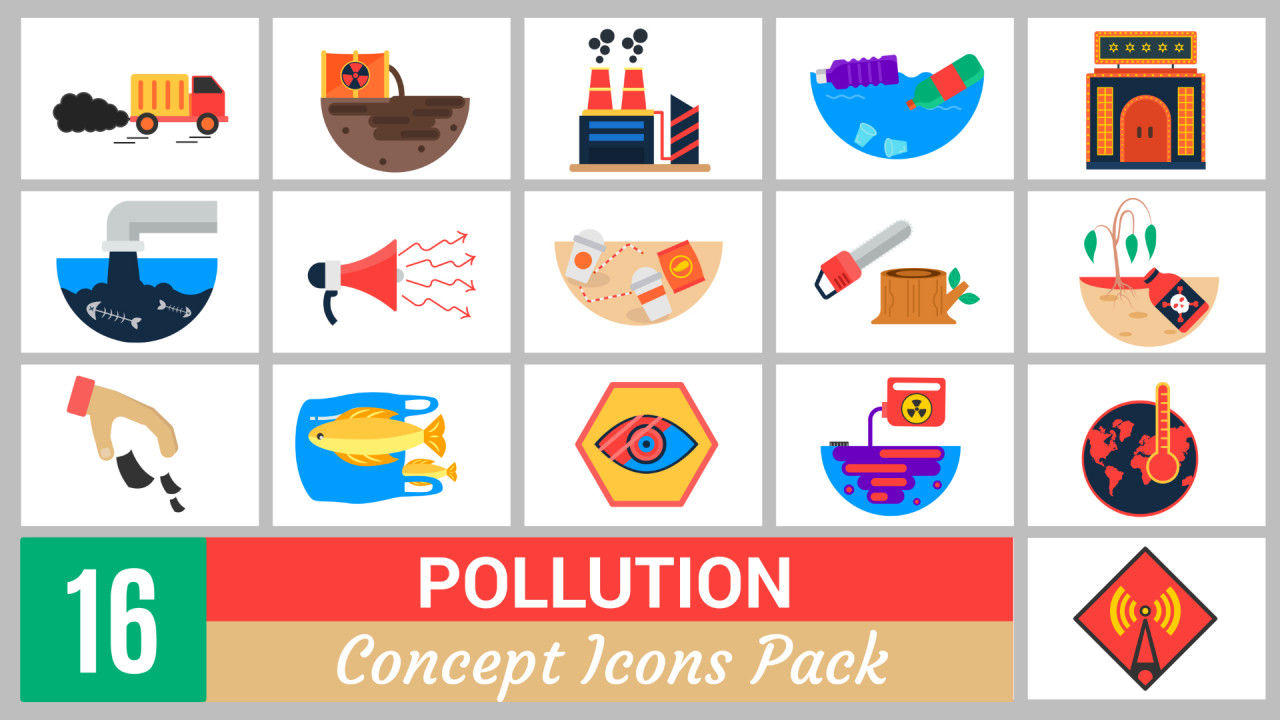 16个污染概念图标包素材中国精选AE模板