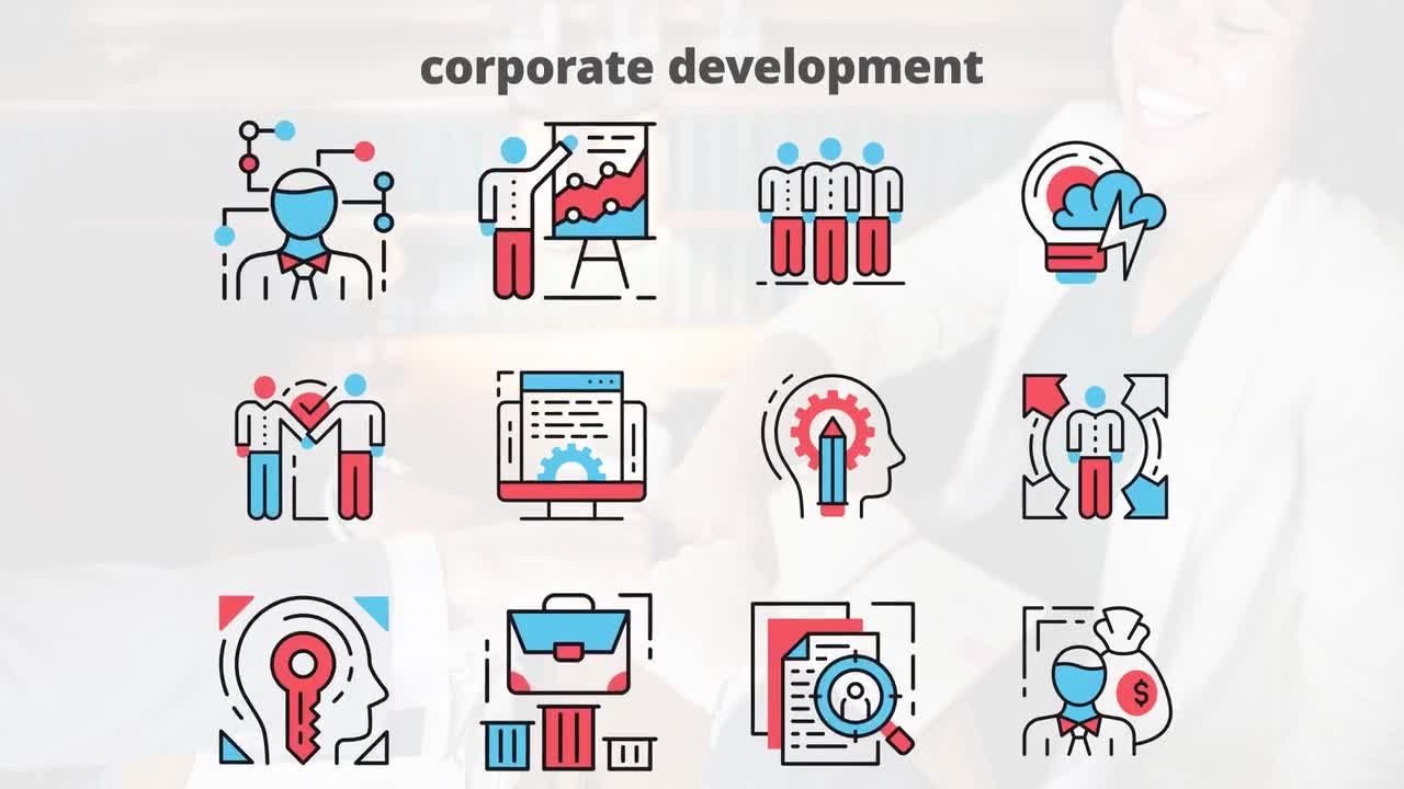 12个企业发展平面动画图标素材中国精选AE模板 