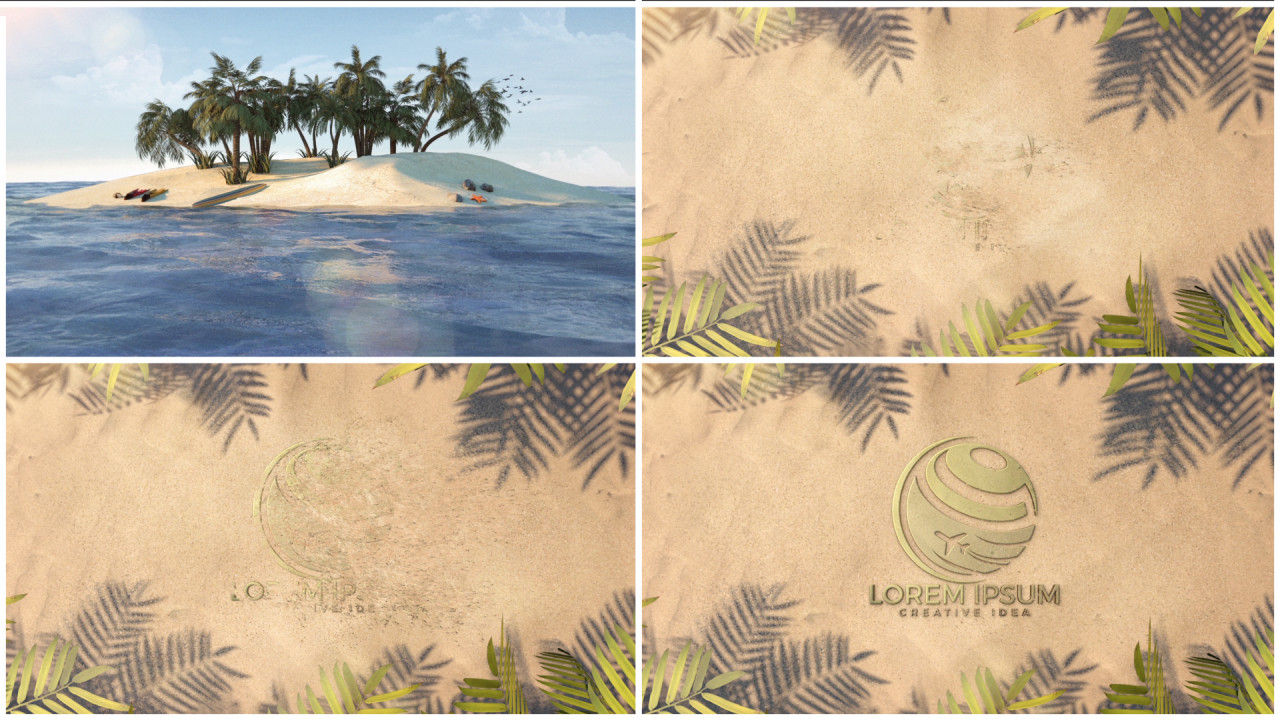 热带沙滩上的徽标展示16图库精选AE模板