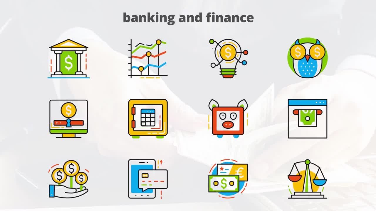 银行和金融平面动画图标普贤居精选AE模板