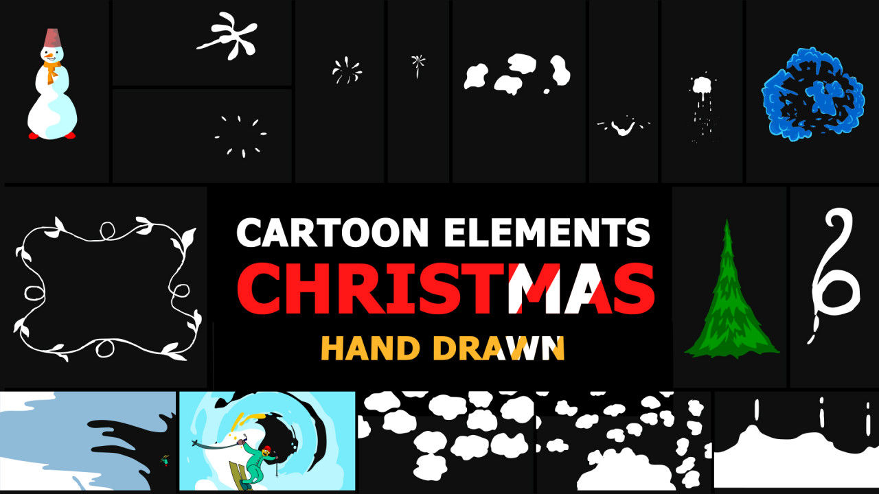 手绘圣诞元素和过渡效果16图库精选AE模板