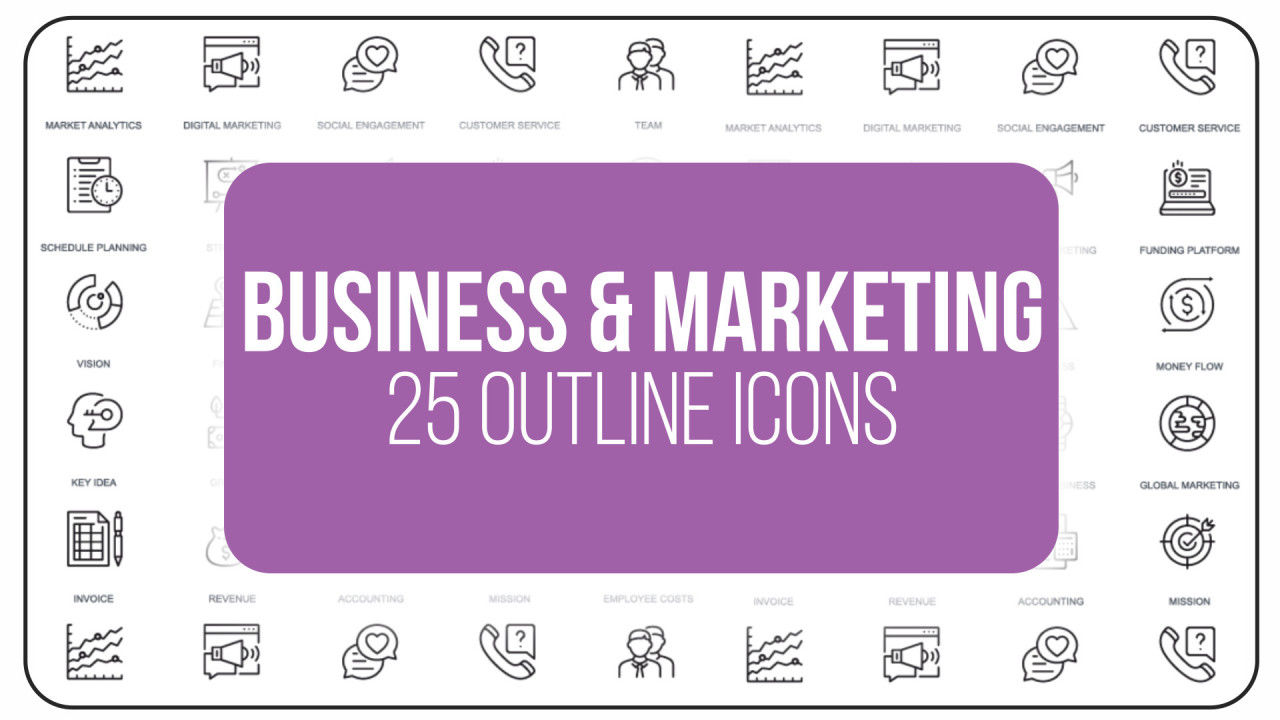 25个现代简单创意的商业和营销业大纲图标16图库精选AE模板