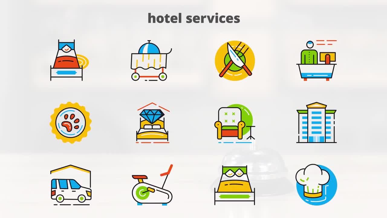 精美的酒店服务平面图标合集普贤居精选AE模板