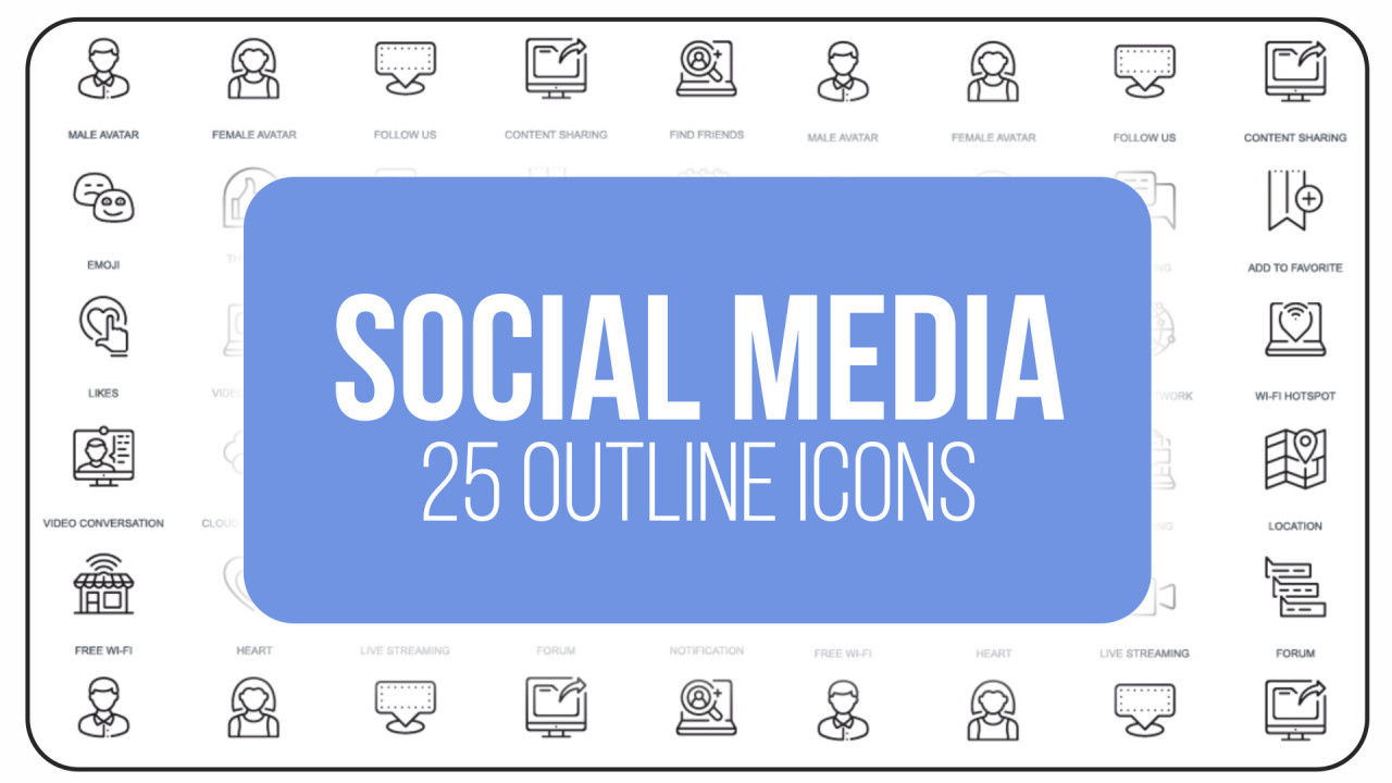 25个干净优雅的社交媒体大纲图标16设计素材网精选AE模板