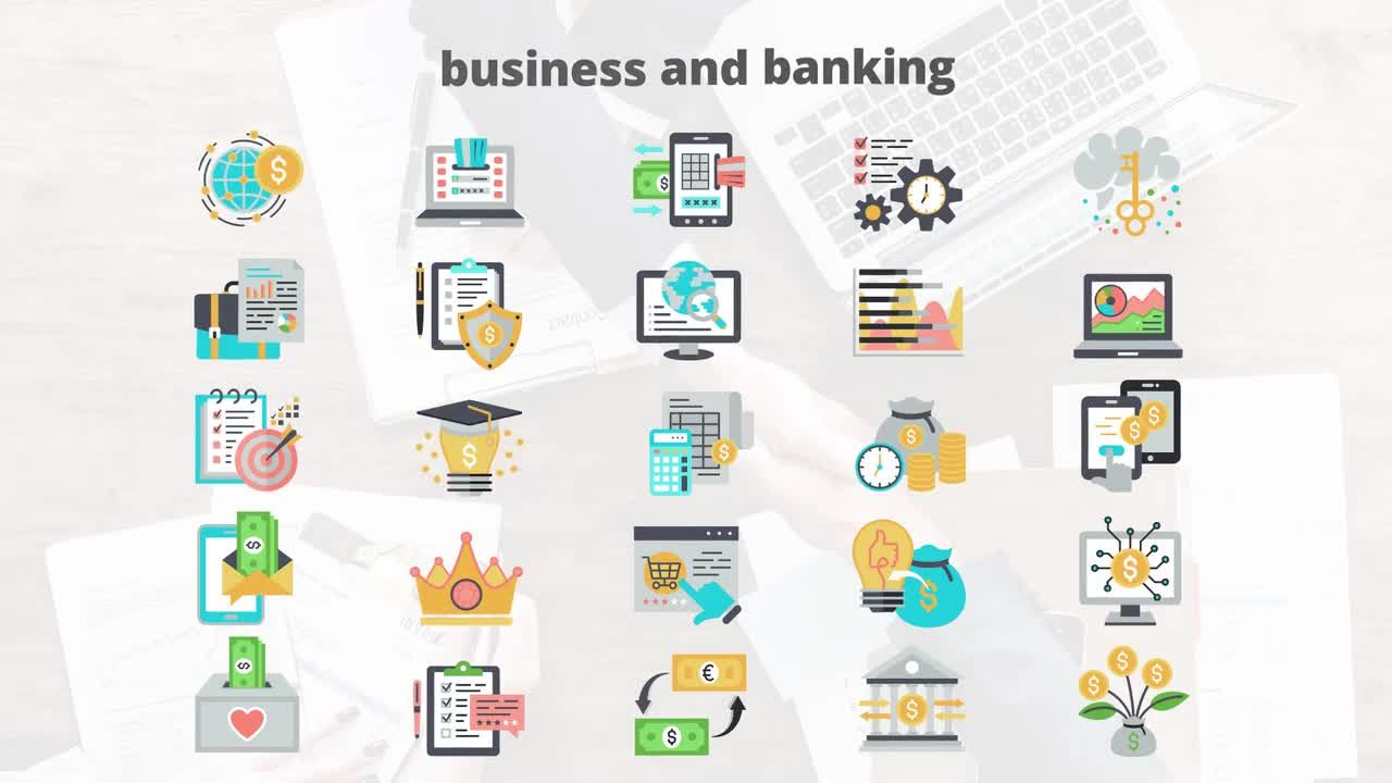 商业和银行业平面动画矢量图标16设计素材网精选AE模板