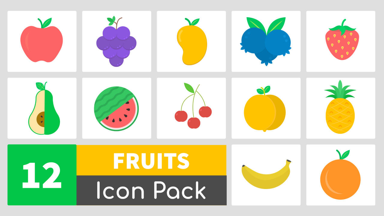12种水果图标包16设计素材网精选AE模板