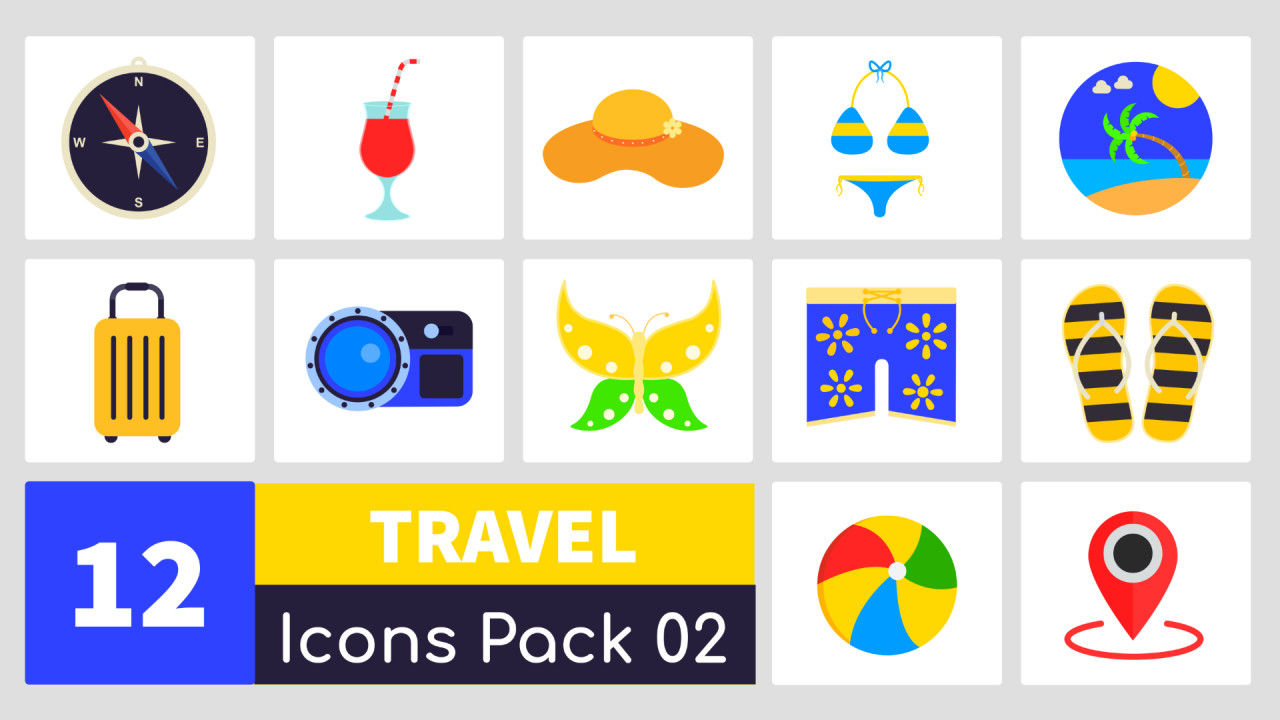 充满乐趣和时尚的动画旅行图标包16图库精选AE模板