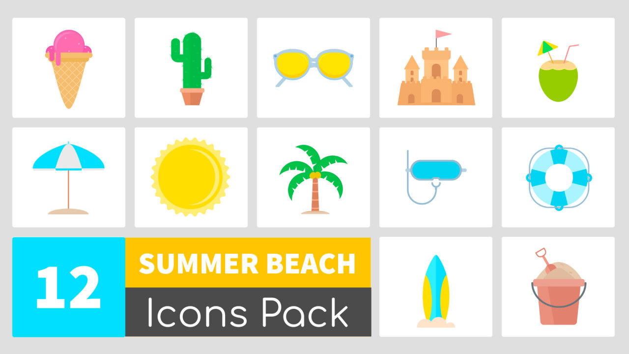夏日海滩动画图标包16素材精选AE模板