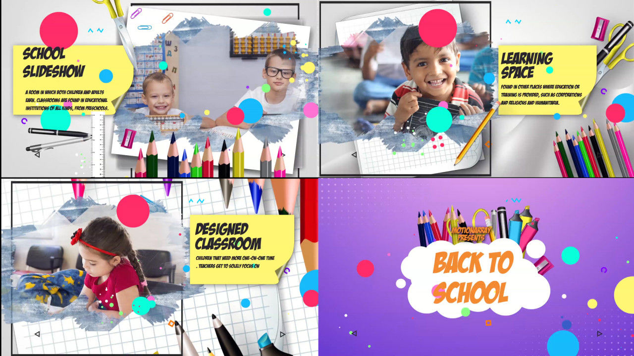丰富多彩的过渡效果的儿童学校幻灯片16设计素材网精选AE模板