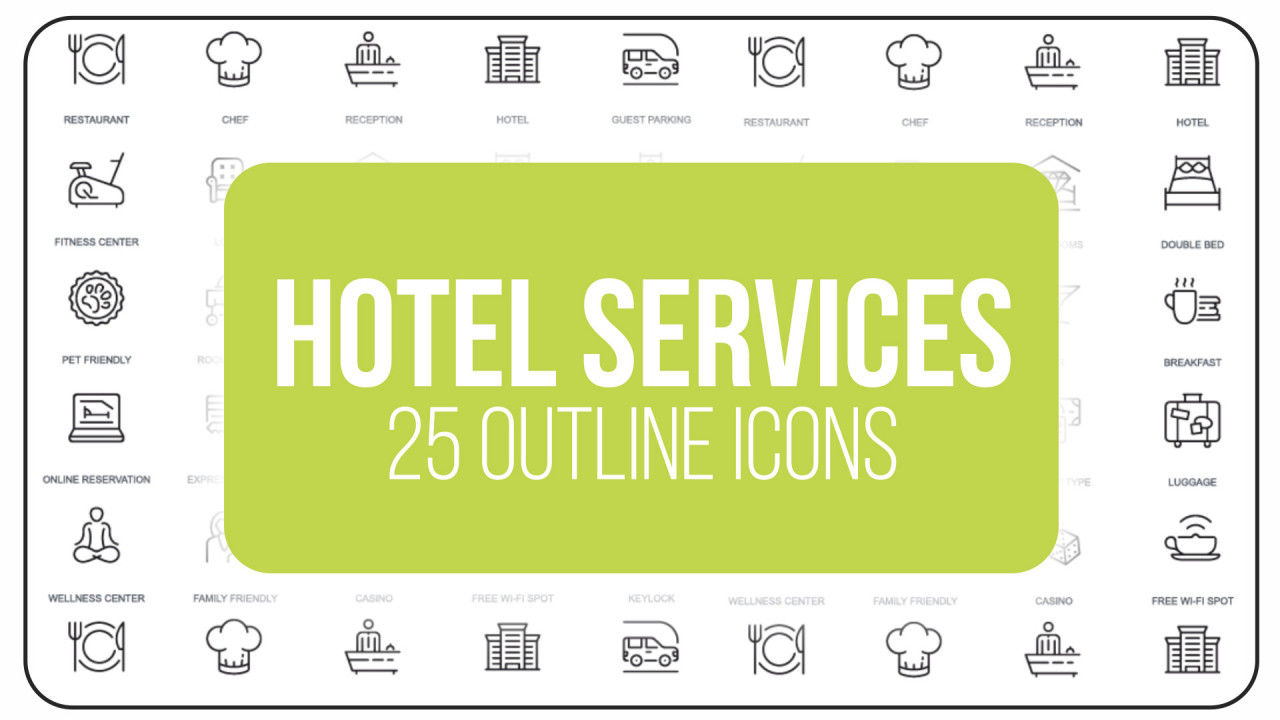 25个时尚干净优雅的酒店服务大纲图标亿图网易图库精选AE模板