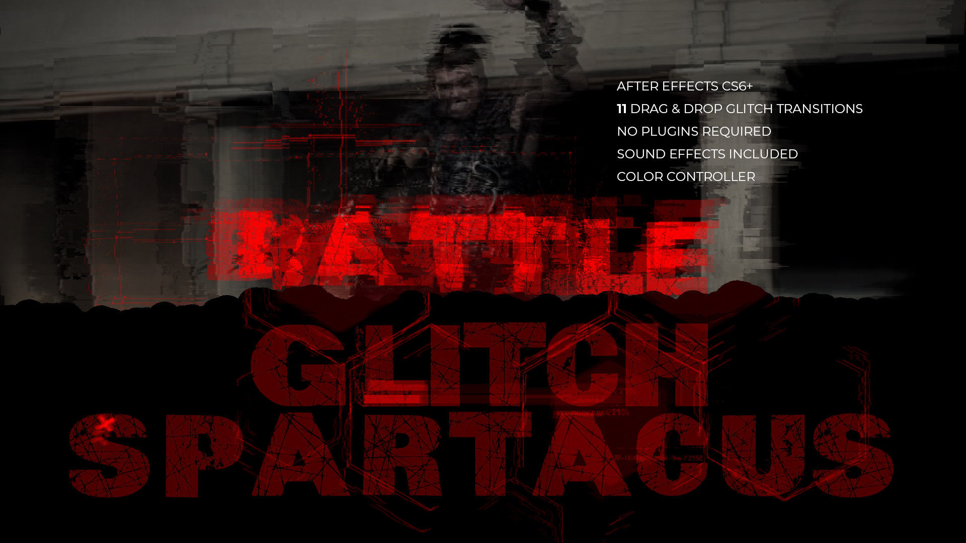 充满活力的毛刺揭幕战动画展示16素材精选AE模板Glitch Spartacus