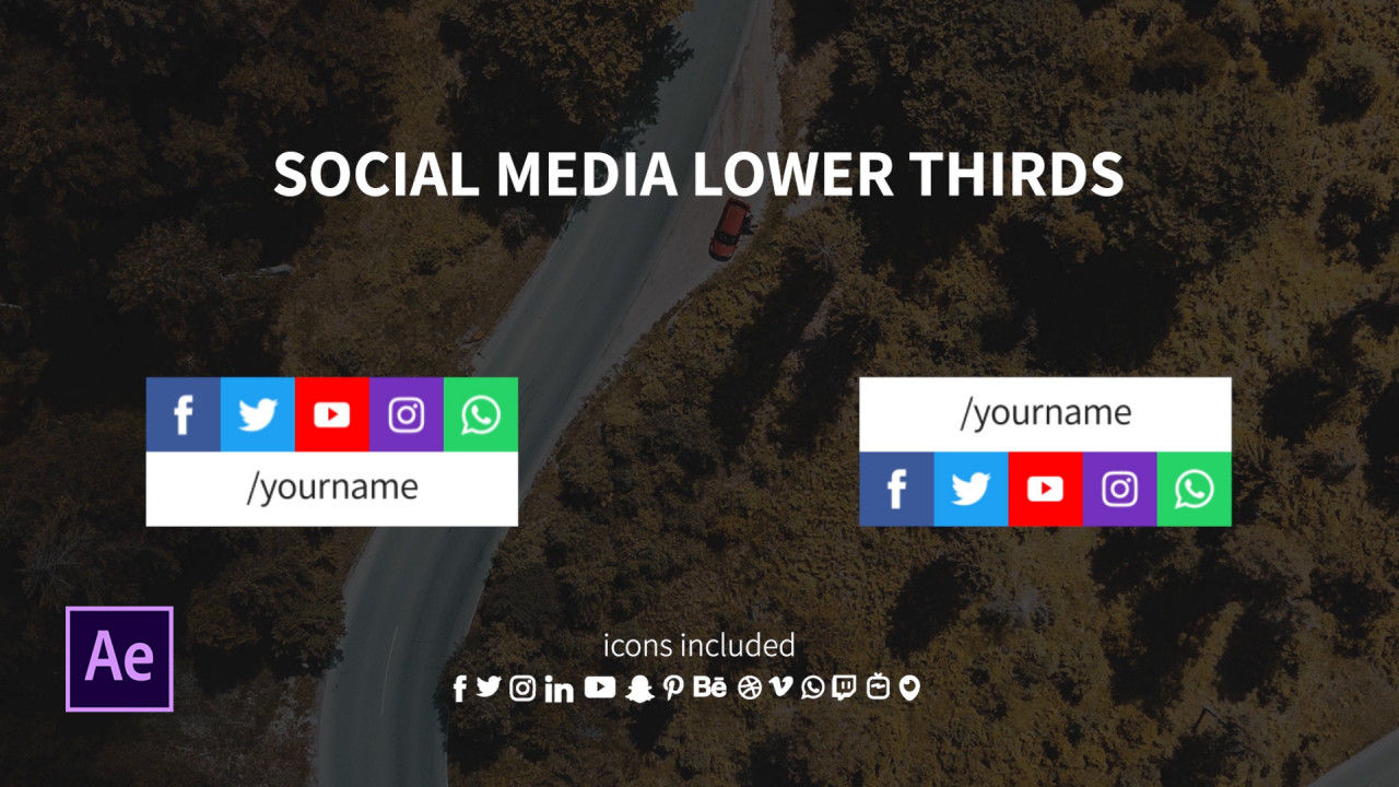 五个不同的社交媒体图标下三分之一普贤居精选AE模板