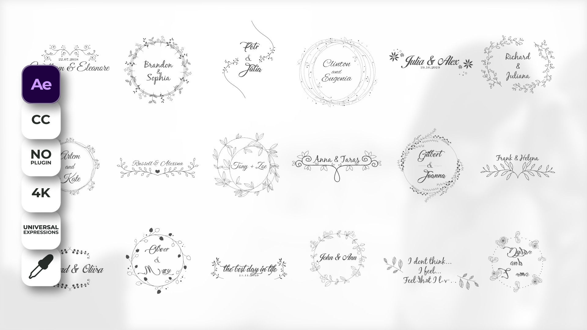 18个华丽设计优雅动画全屏婚礼标题普贤居精选AE模板