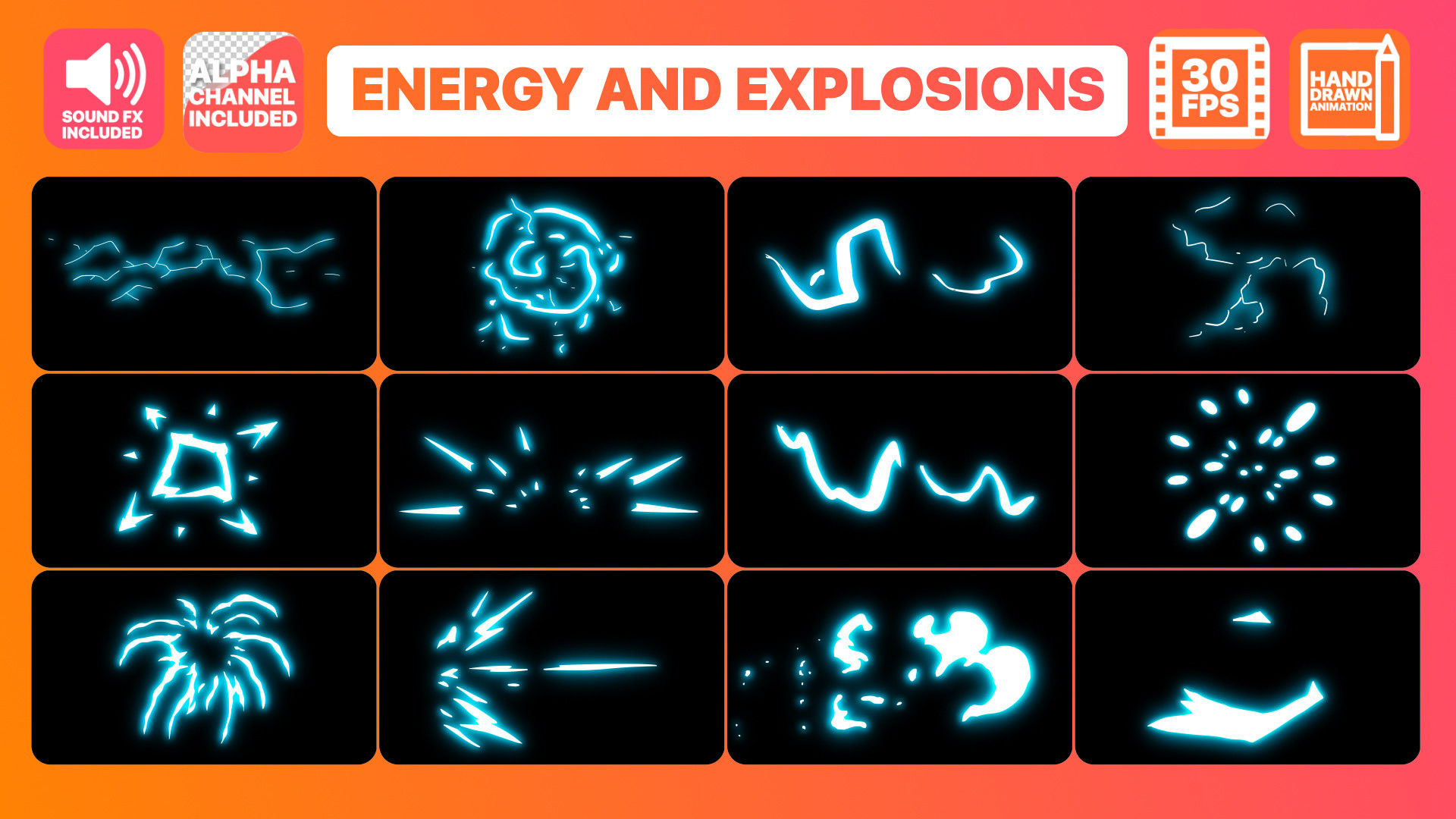 12个能量和爆炸元素手绘动画素材中国精选AE模板