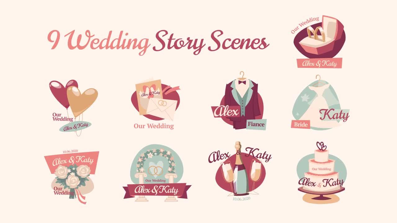 9个婚礼故事场景16设计素材网精选AE模板