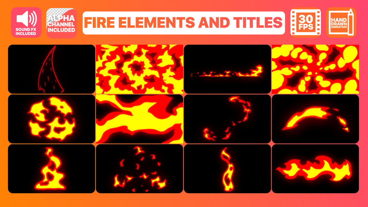 火元素和全屏动画标题16设计素材网精选AE模板
