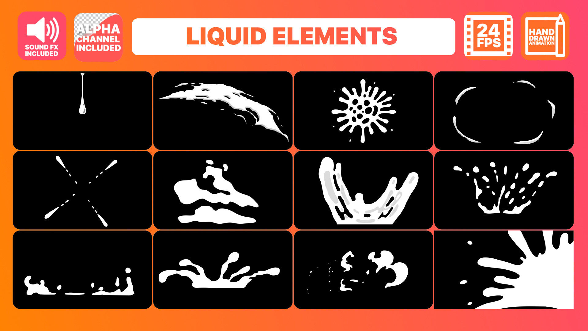 12个手绘和动态动画液体运动元素卡通片素材天下精选AE模板
