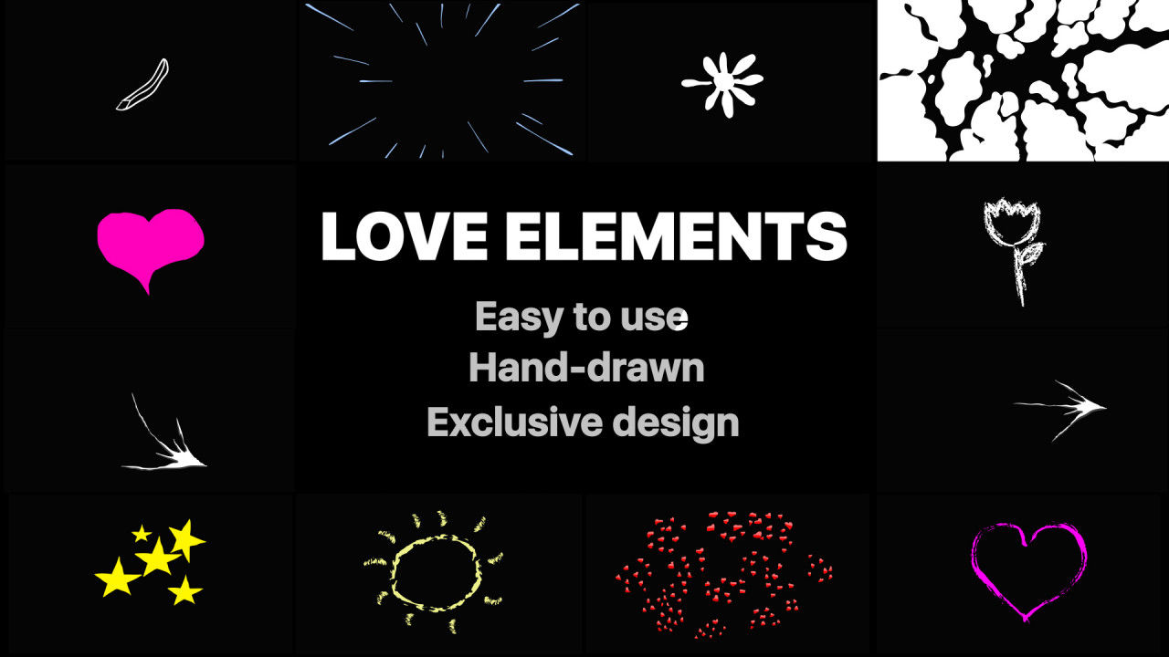 专业设计手绘爱情元素素材天下精选AE模板