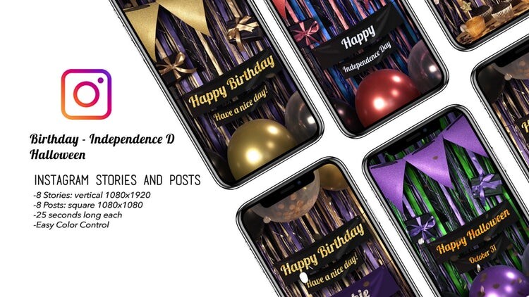活力有趣的生日庆典Instagram模板16图库精选AE模板