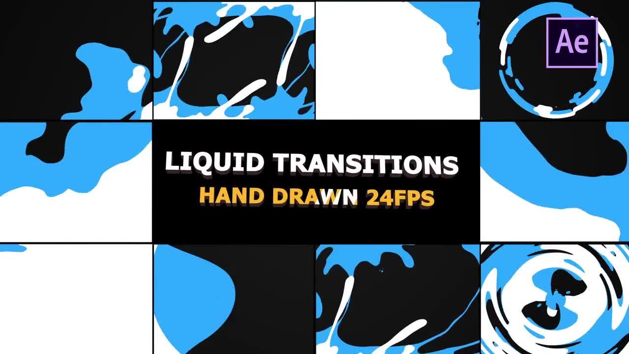 10个快速酷炫时尚动画的手绘液体过渡16图库精选AE模板