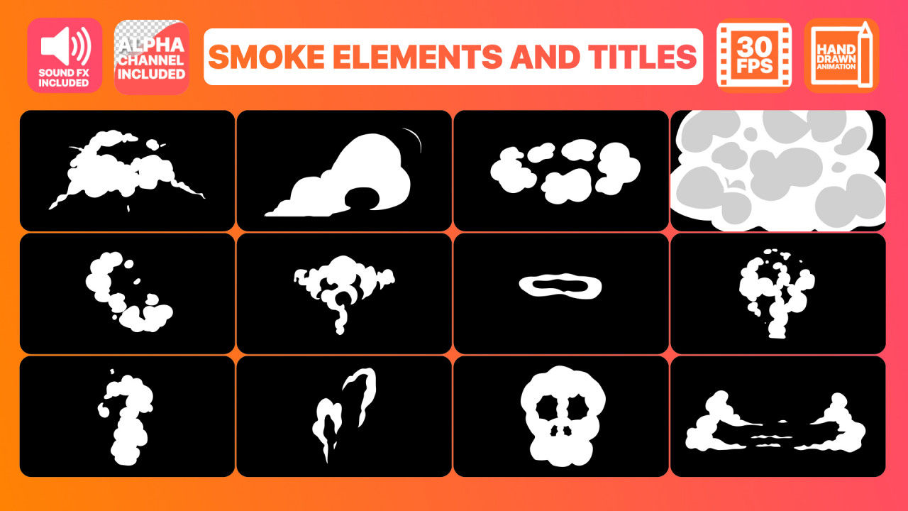 有趣创意的动画烟雾元素和全屏标题动画普贤居精选AE模板