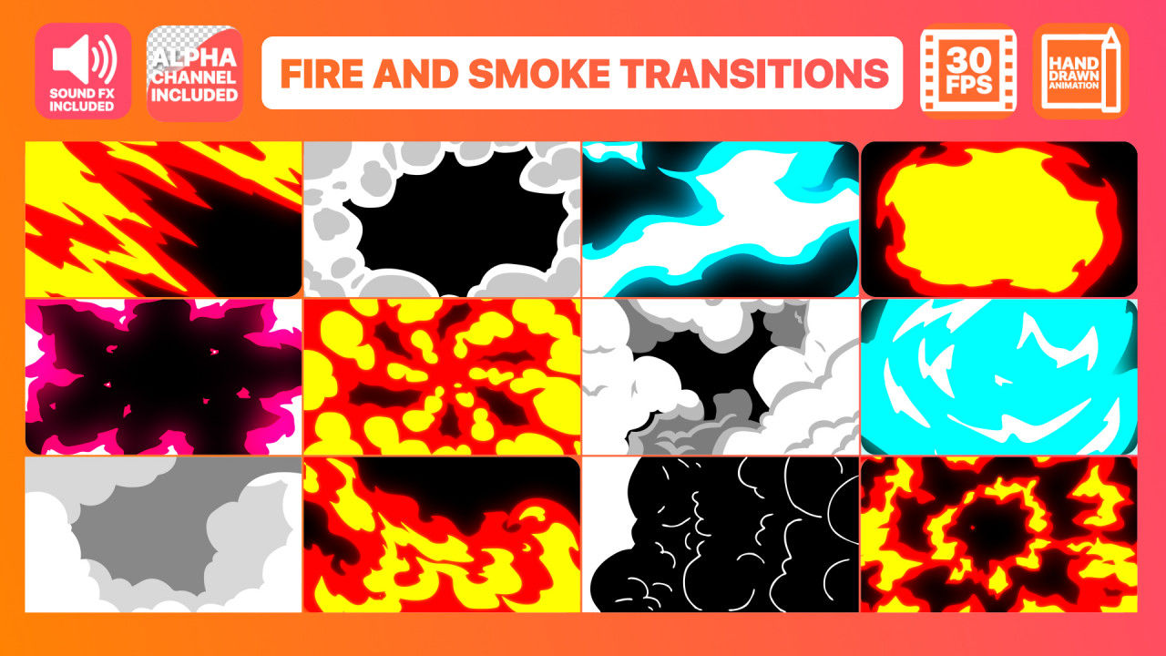 火与烟过渡手绘卡通元素普贤居精选AE模板