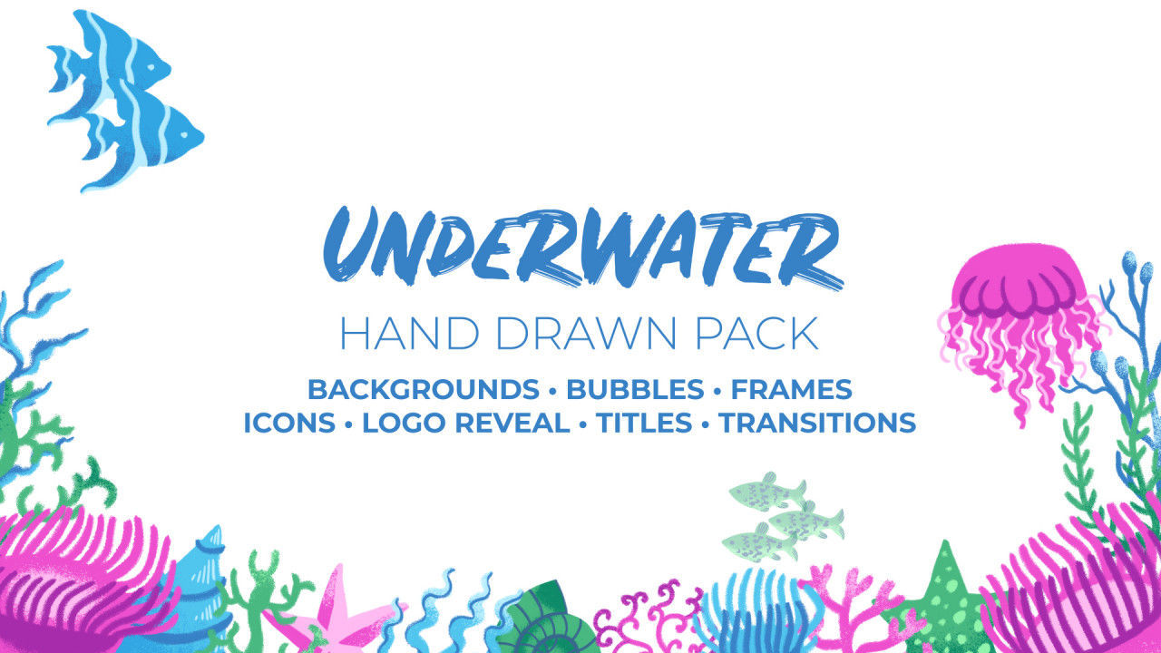 可爱有趣多彩的水下元素动画手绘包素材中国精选AE模板