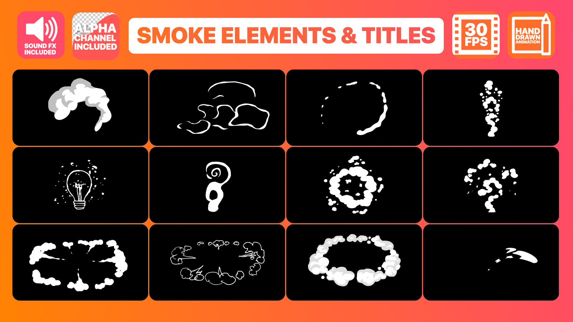 手绘烟雾元素和全屏标题动画16图库精选AE模板