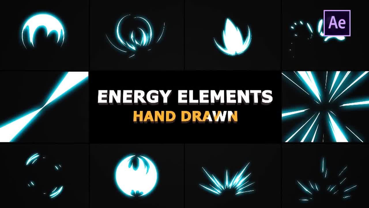 手绘能量元素和电效果卡通普贤居精选AE模板