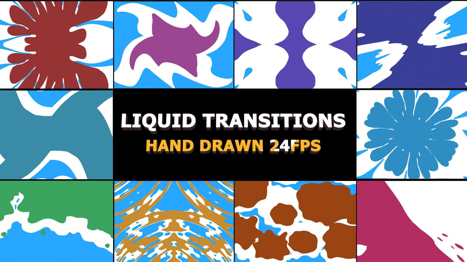五颜六色的卡通动漫液体转变效果16设计素材网精选AE模板