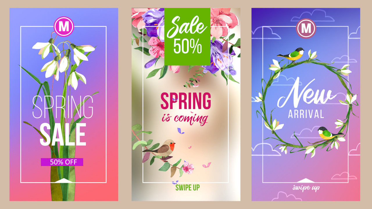 8个时尚的手绘水彩元素春季Instagram故事素材天下精选pr模板