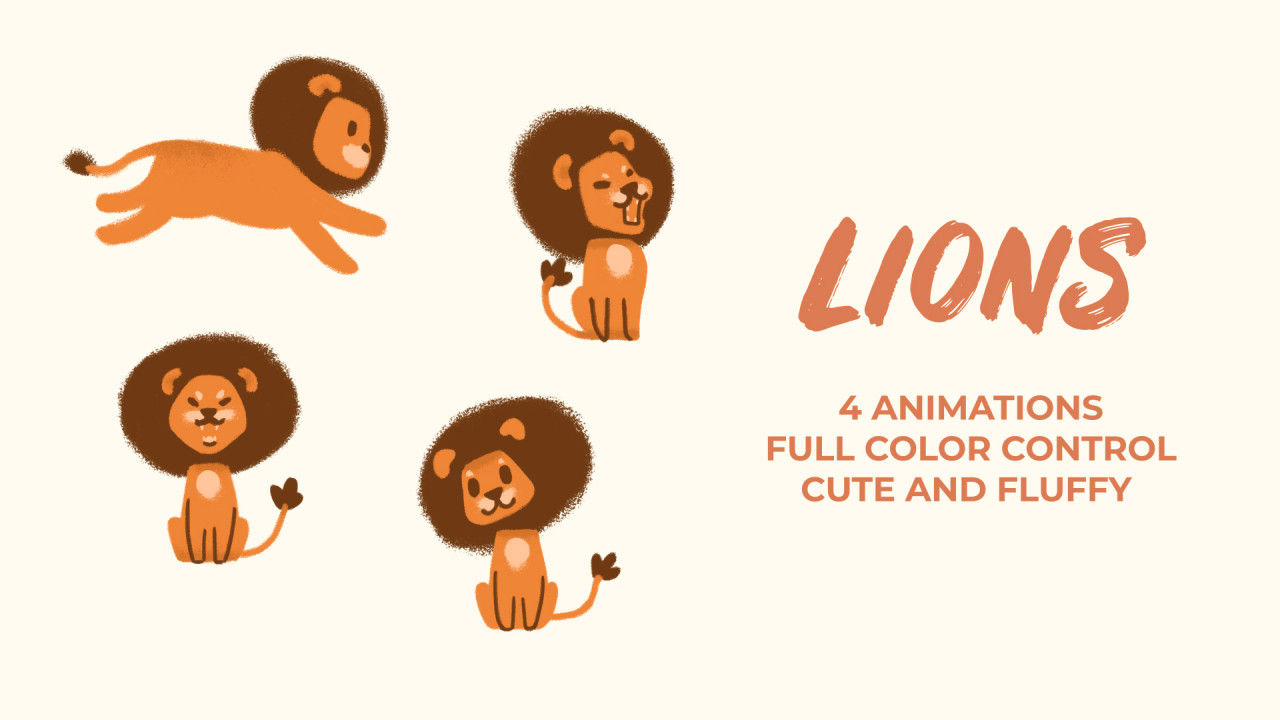 四只可爱的狮子卡通动画16图库精选PR模板
