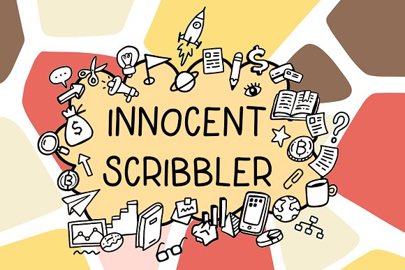 Innocent scribbler with doodle icons Font插图