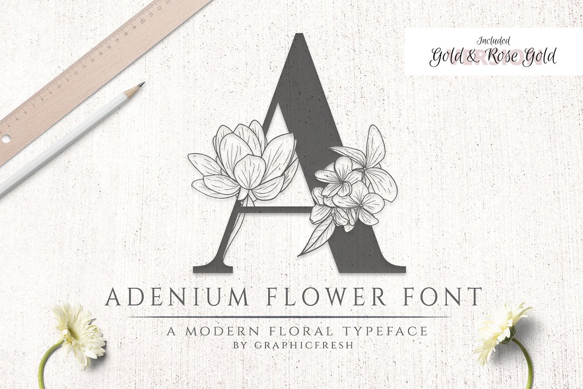 Adenium Font + Gold & Rose Gold Foil插图