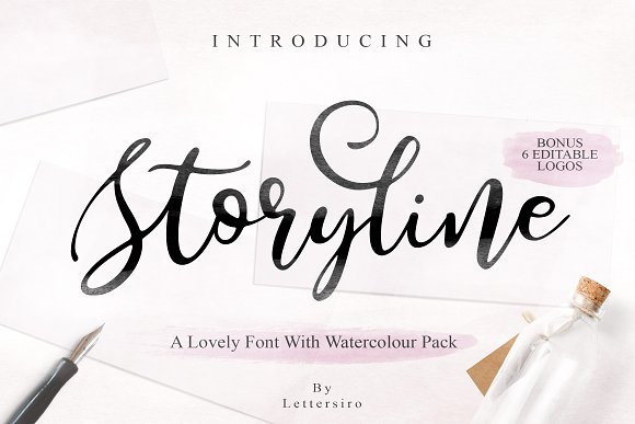 Storyline Font & Watercolour Pack16设计网精选英文字体