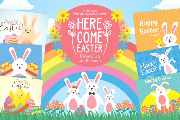 Easter greeting cards & elements16设计网精选英文字体