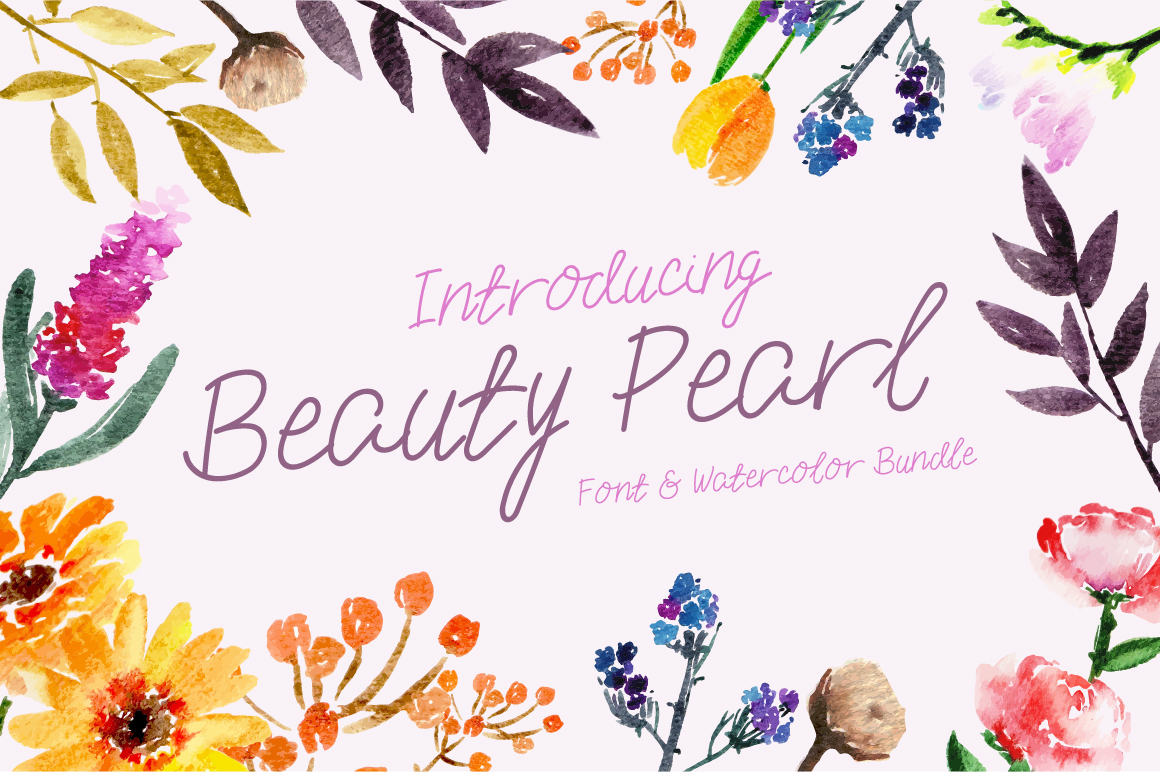Beauty Pearl Font & Watercolor Floral Bundle普贤居精选英文字体