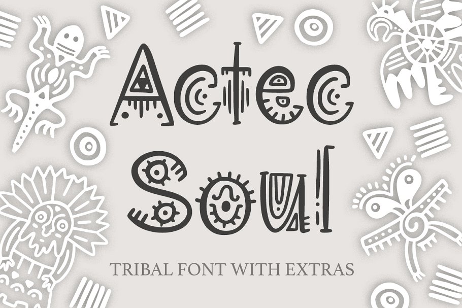 Aztec Soul. Tribal font with extras.素材中国精选英文字体