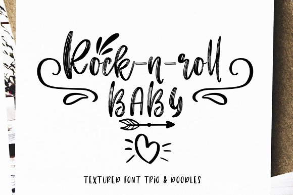 Rock-n-Roll Baby.Font trio+doodles素材中国精选英文字体