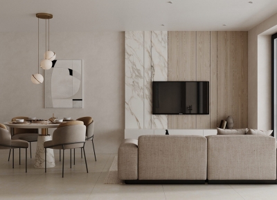 白色大理石和木质装饰营造温馨的现代家居空间普贤居素材网精选