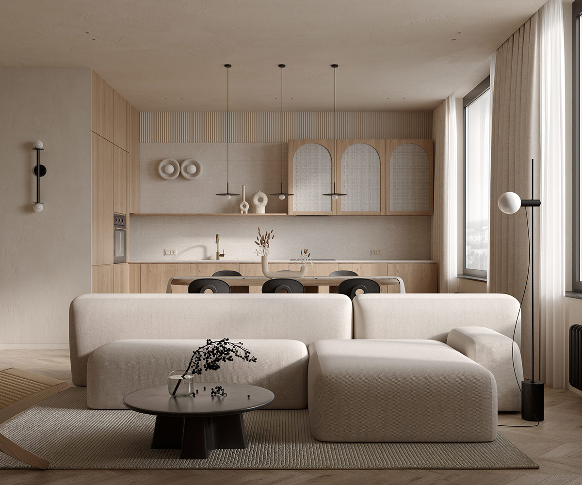柔和的灯光，舒适的米黄色！宁静的现代家居装修设计