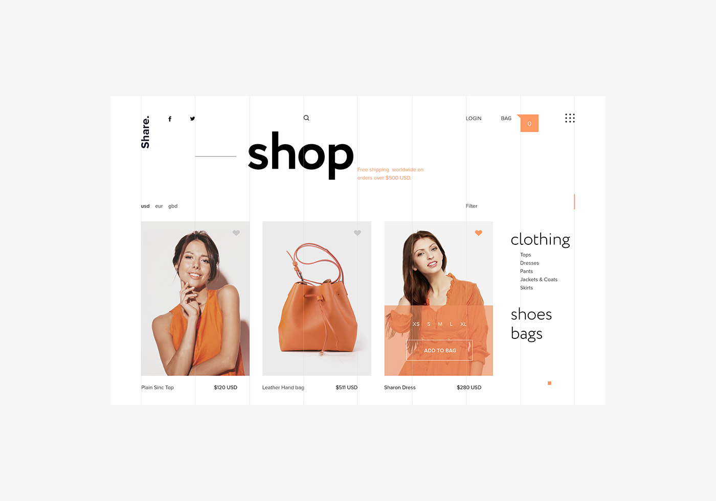 橙色简约风格在线时装商店网页设计