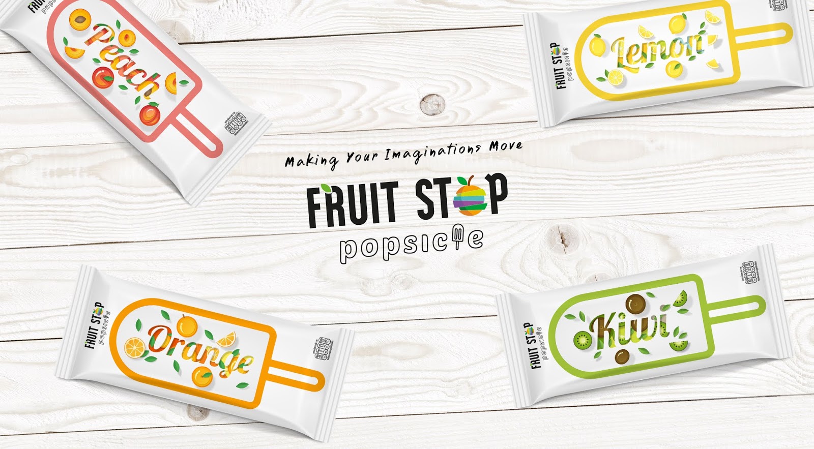 清新口味的Fruit Stop冰棒包装设计