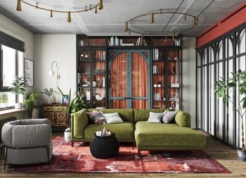 红+绿配色！圣彼得堡80平时尚公寓设计普贤居素材网精选