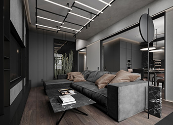 147平米高级黑轻奢复式住宅设计普贤居素材网精选